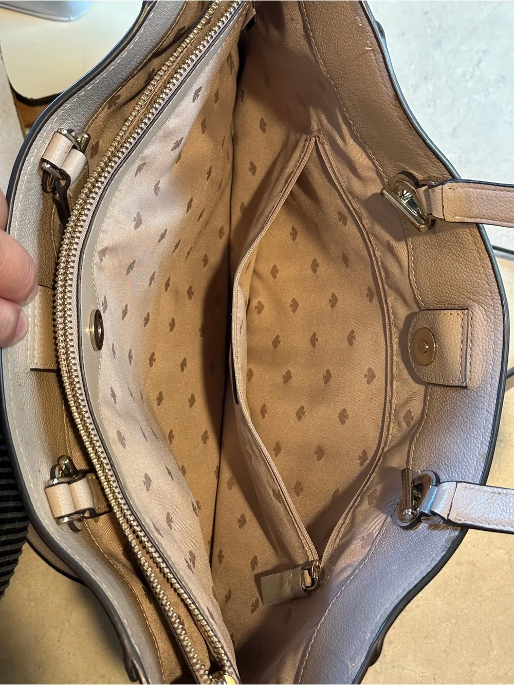 kate spade pebble leather chain-strap tote in taupe